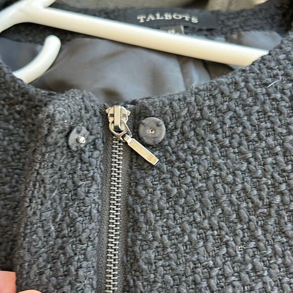 Talbots tweed jacket full zip faux leather pockets classic moto modern lined 12 - Picture 9 of 11